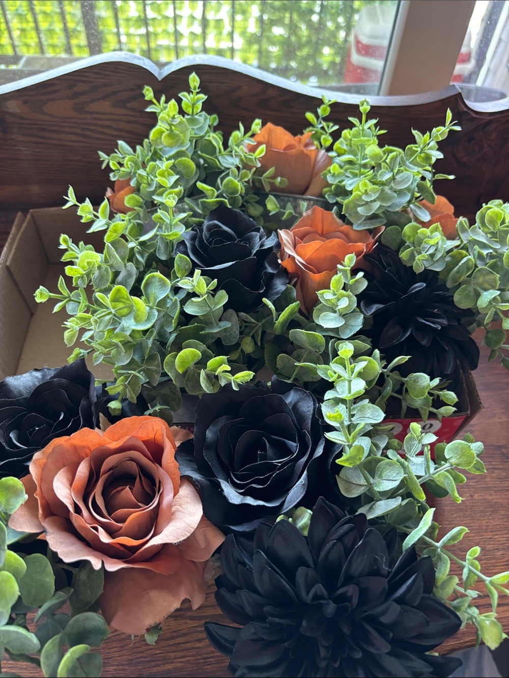 Home Accents Artificial Floral Arrangement (7) with Black and Tan Flowers